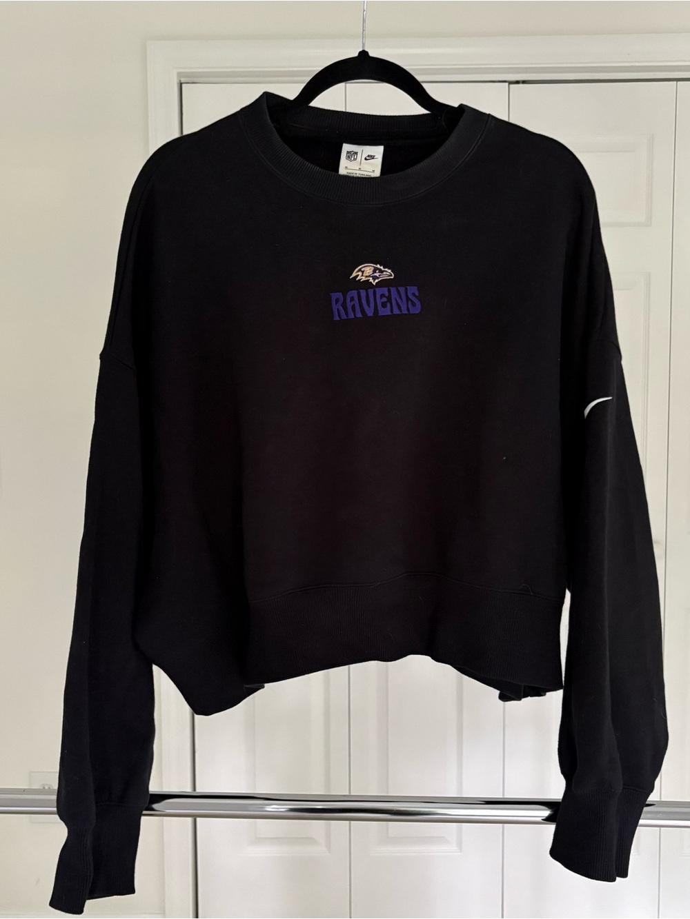 Nike Black Ravens Cropped Sweatshirt with Purple Logo